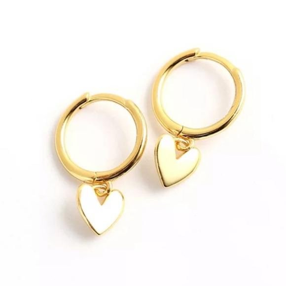 NEW GOLD MINI HEART FRENCH HOOP EARRINGS, NICE EARRINGS, CUTE EARRINGS - Picture 3 of 8
